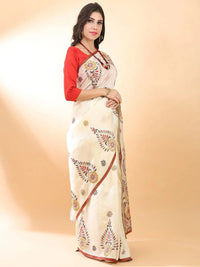 Off-White Kantha Silk Saree