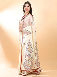 Off-White Kantha Silk Saree