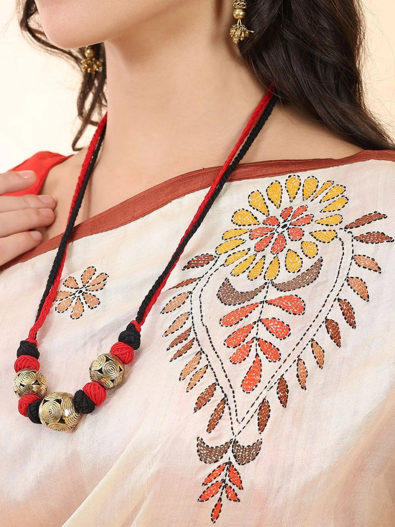 Off-White Kantha Silk Saree