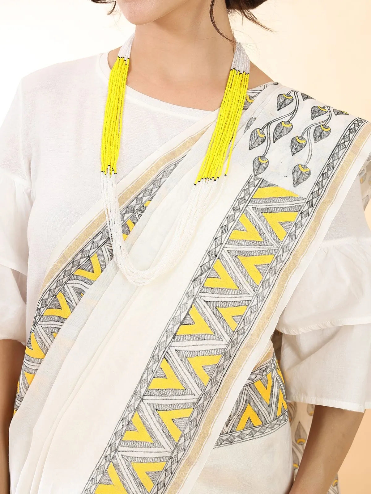 Off-White Madhubani Silk Saree