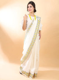 Off-White Madhubani Silk Saree