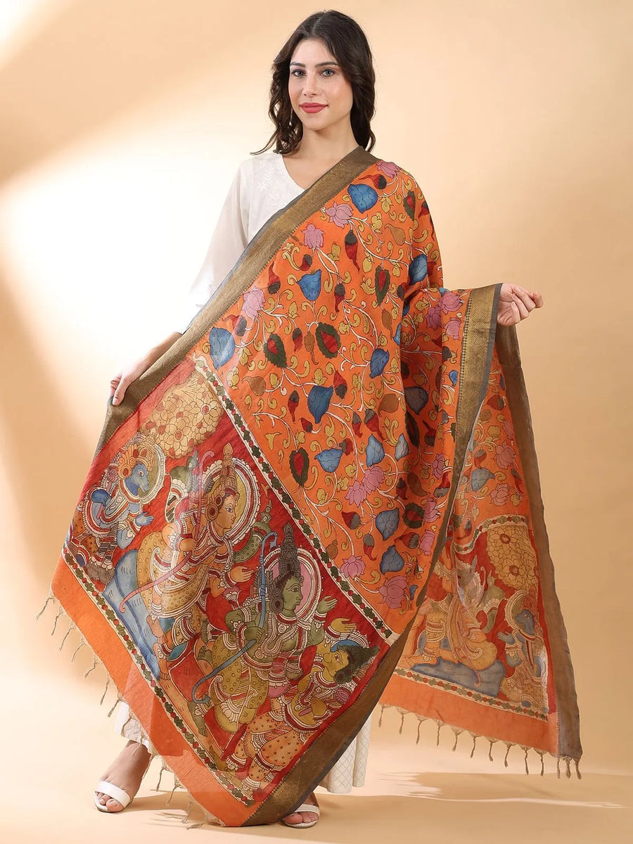 Orange Kalamkari Dupatta
