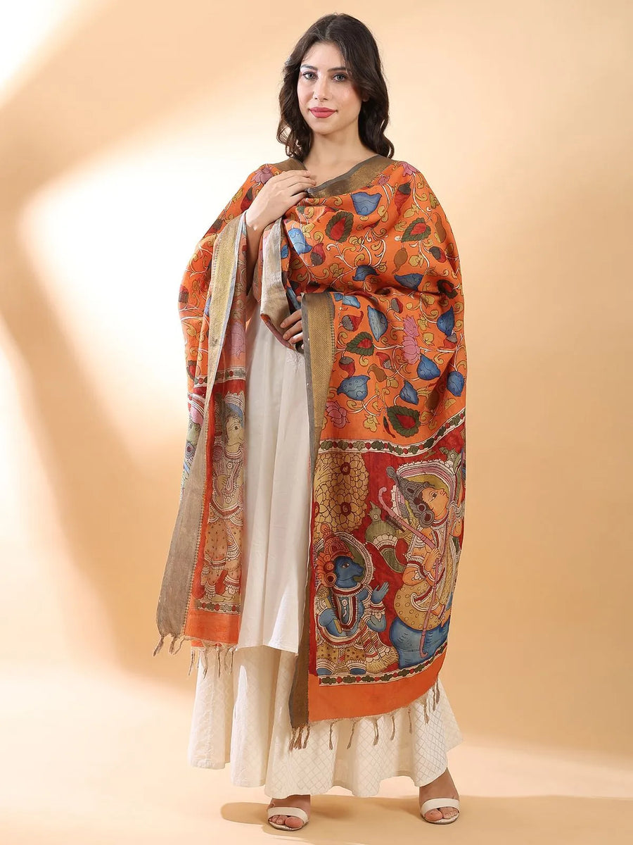 Orange Kalamkari Dupatta