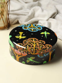 Pattachitra masala box, stainless steel spice dabba with a handpainted Odisha folk-art lid