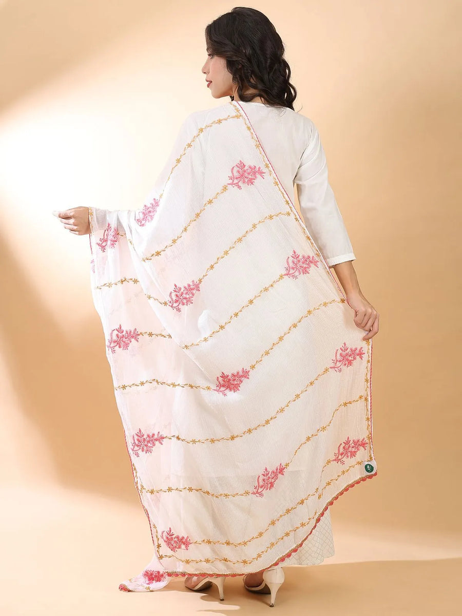 Pink-Beige Chikankari Dupatta