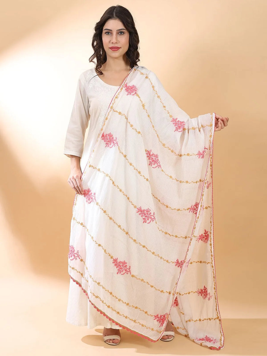 Pink-Beige Chikankari Dupatta