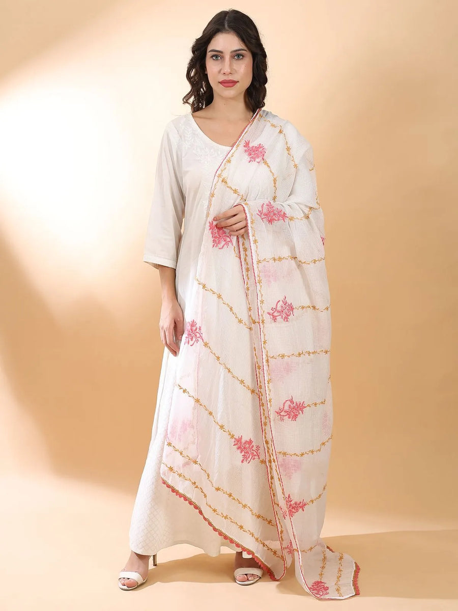 Pink-Beige Chikankari Dupatta