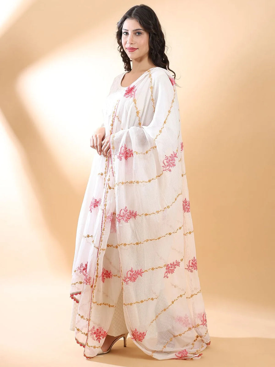 Pink-Beige Chikankari Dupatta