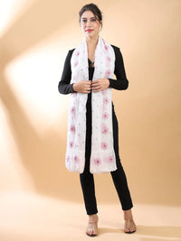 Pink Floral Chikankari Stole