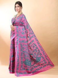 Pink Kantha Silk Saree