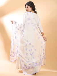 Purple Floral Chikankari Dupatta