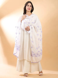 Purple Floral Chikankari Dupatta