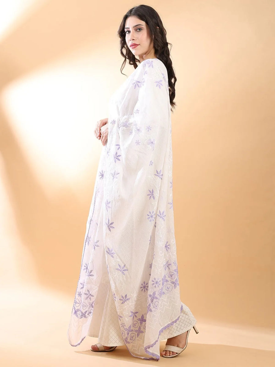 Purple Floral Chikankari Dupatta