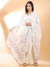 Purple Floral Chikankari Dupatta