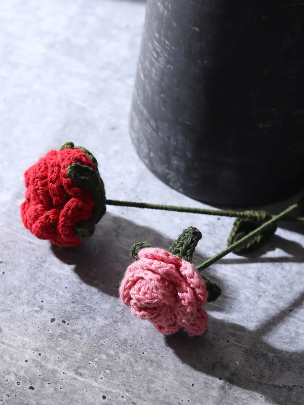 Red & pink Crochet Rose
