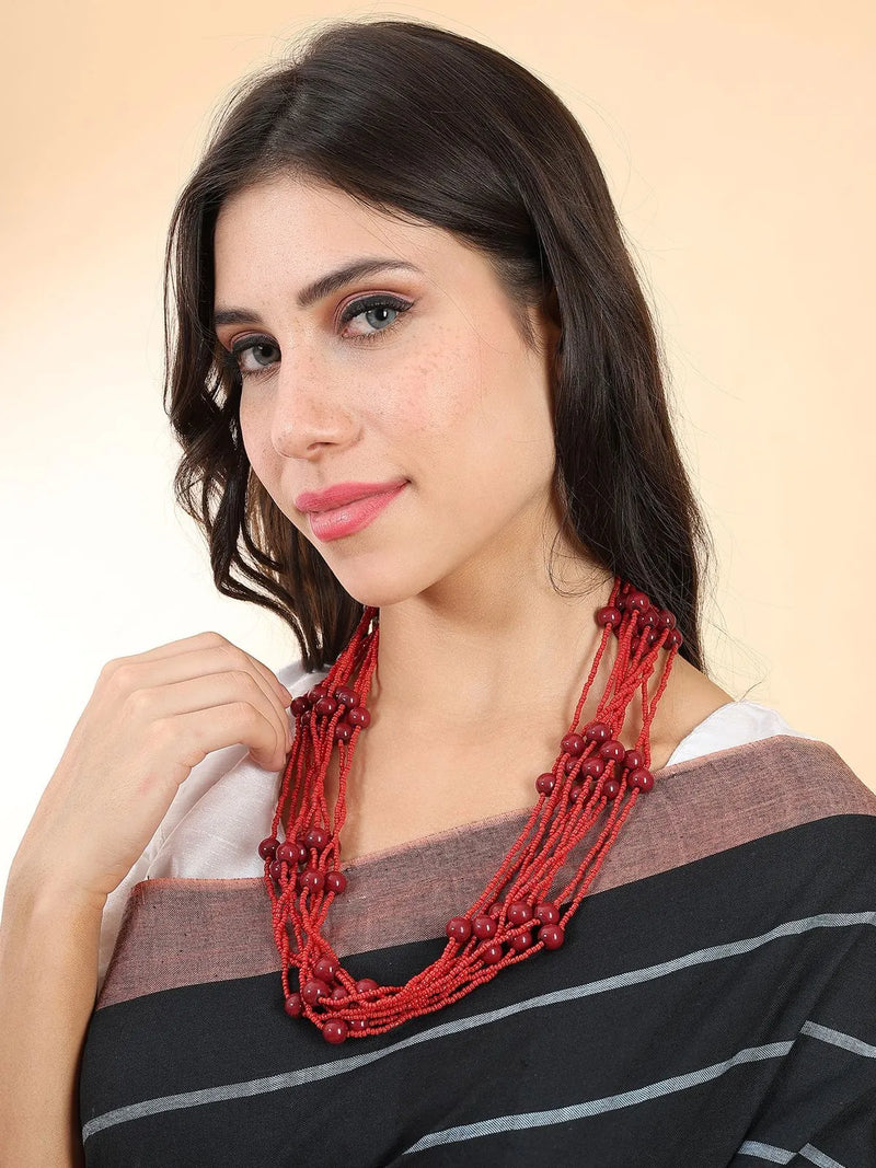 Red pearl and bead Layer Necklace