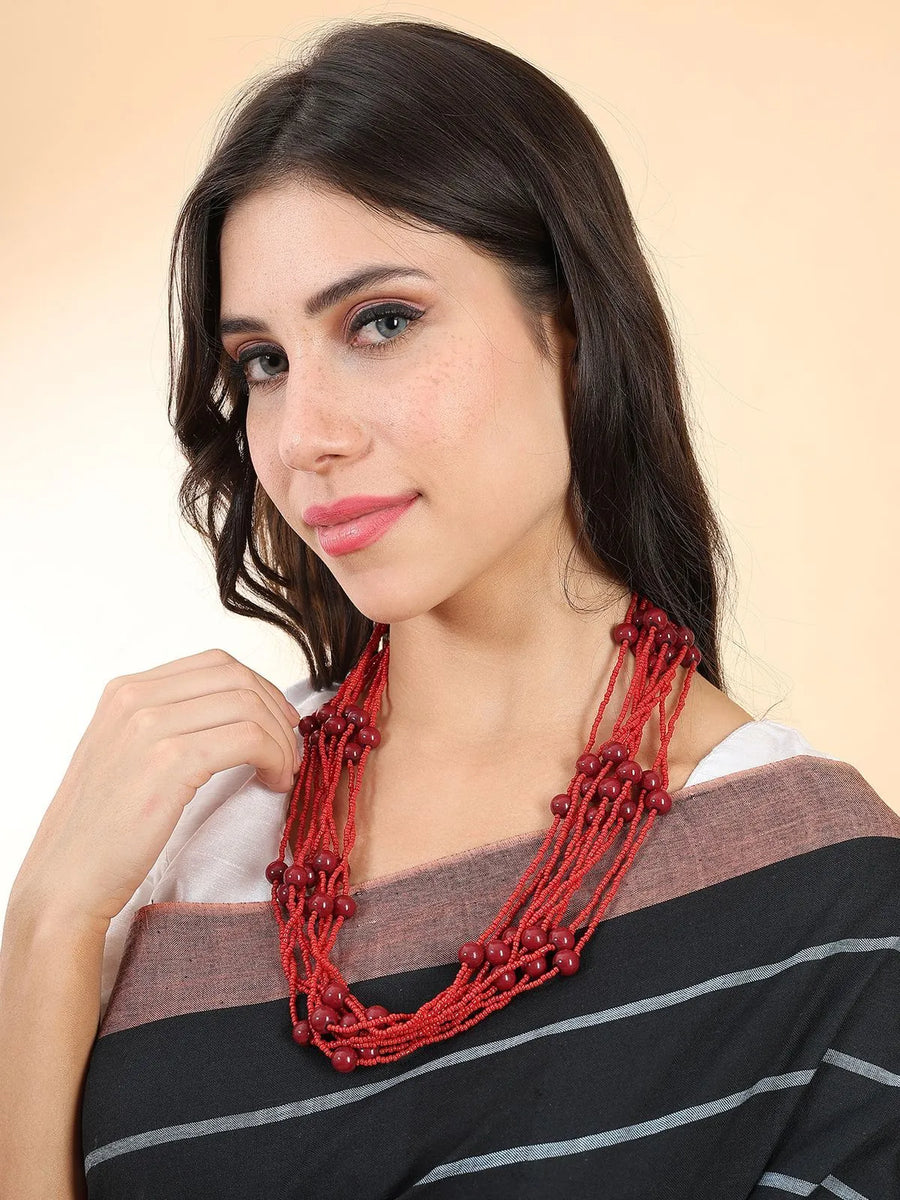 Red pearl and bead Layer Necklace
