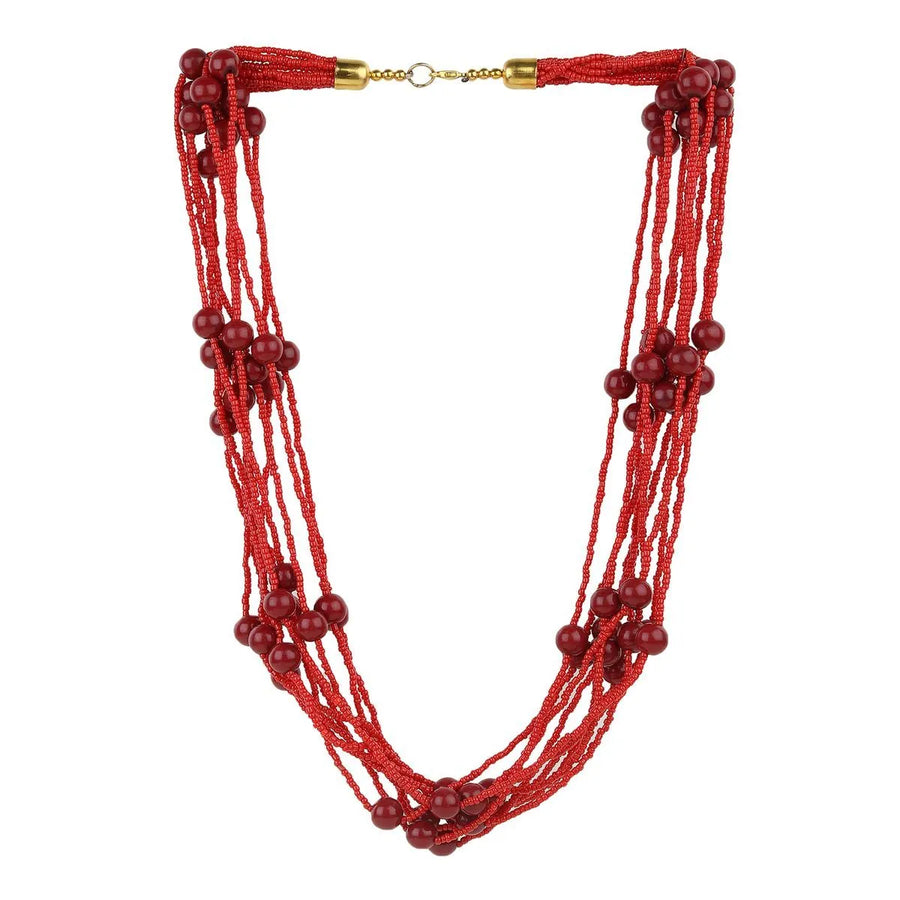 Red pearl and bead Layer Necklace