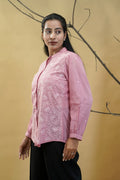 Elegant Pink Chikankari Shirt-Style Top