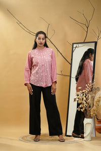 Elegant Pink Chikankari Shirt-Style Top
