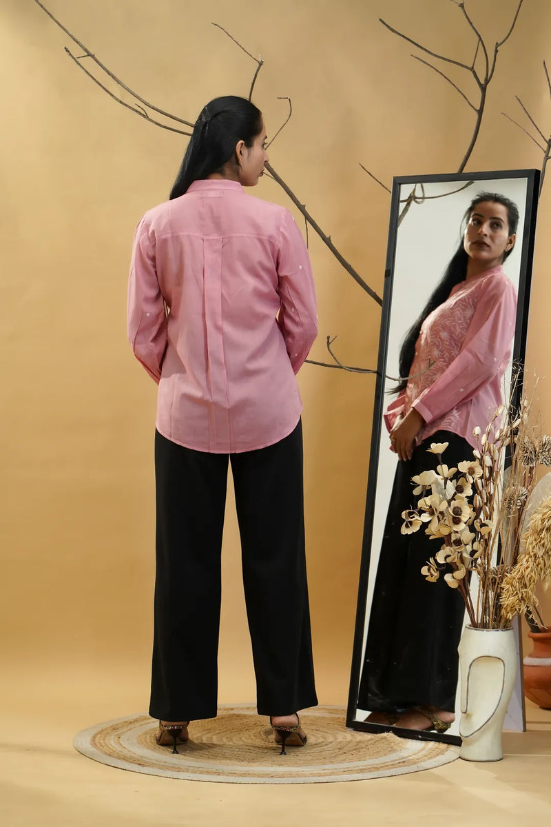 Elegant Pink Chikankari Shirt-Style Top