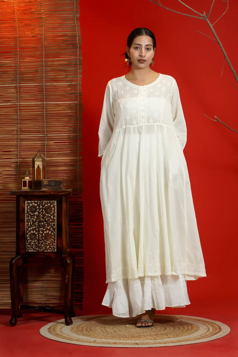 White Chikankari Anarkali Kurta