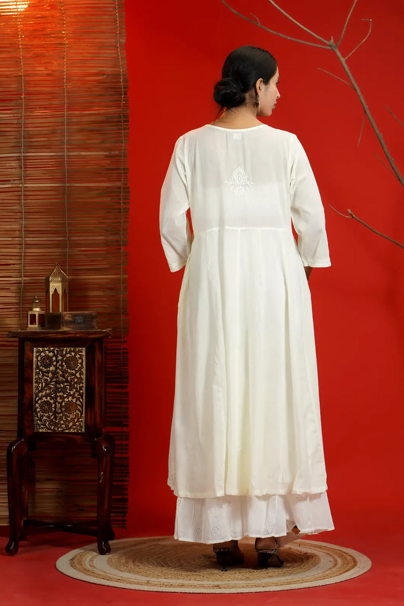 White Chikankari Anarkali Kurta