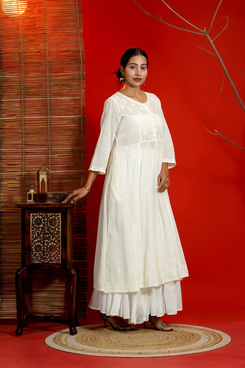 White Chikankari Anarkali Kurta
