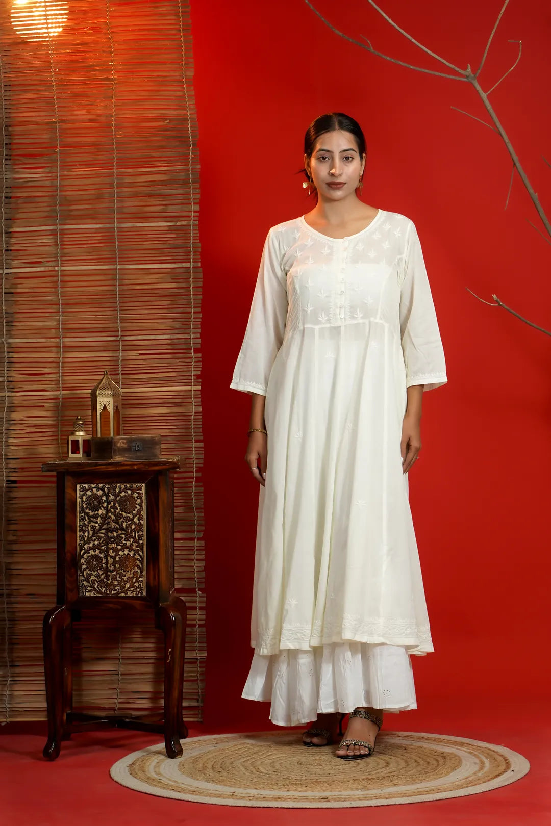 White Chikankari Anarkali Kurta - view 1