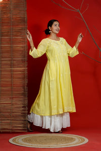 Yellow Chikankari Anarkali Kurta