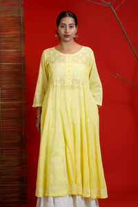 Yellow Chikankari Anarkali Kurta