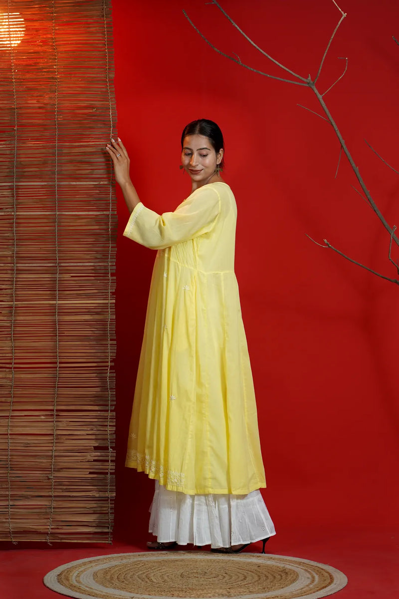 Yellow Chikankari Anarkali Kurta
