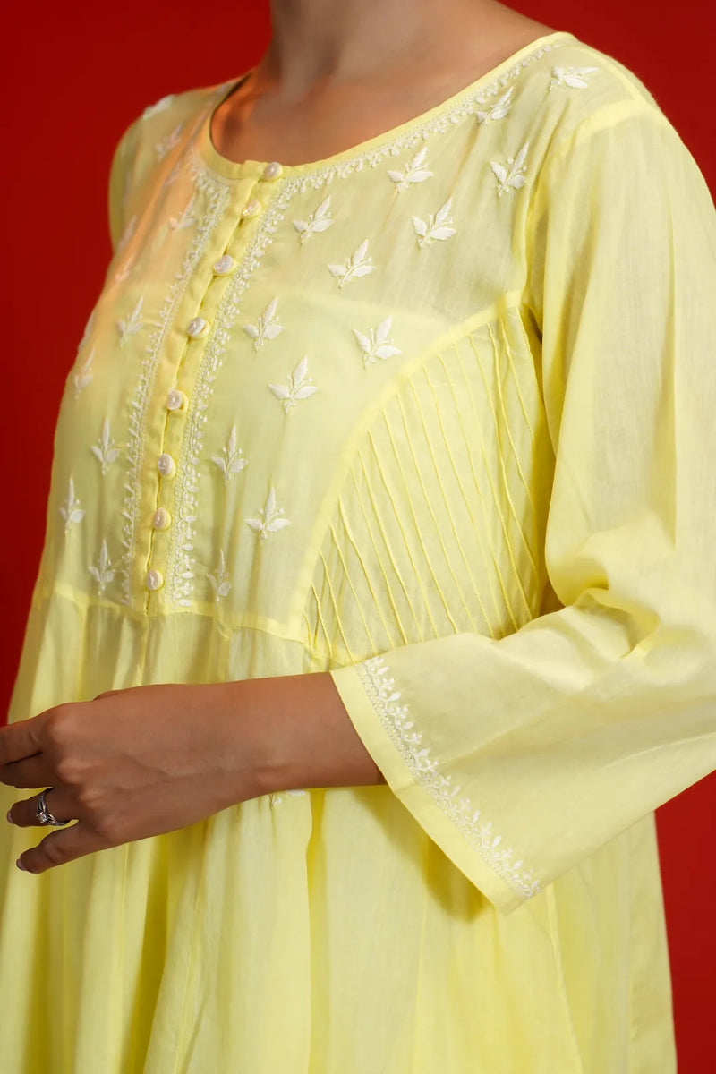 Yellow Chikankari Anarkali Kurta