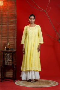 Yellow Chikankari Anarkali Kurta