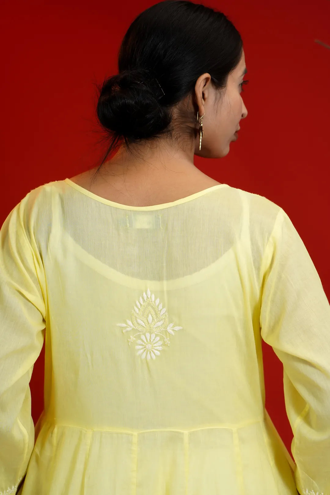 Yellow Chikankari Anarkali Kurta - view 1