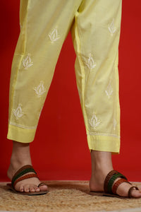 Yellow Chikankari A-Line Kurta Pant Set