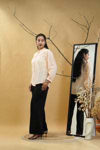Peach Lucknowi Chikankari Band Collar Shirt