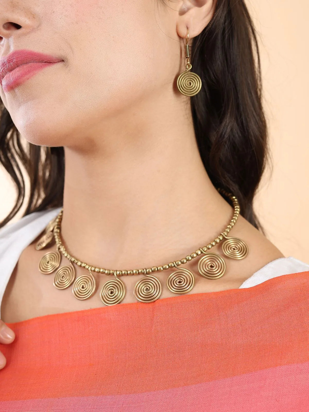Spiral Coin Brass Necklace Set