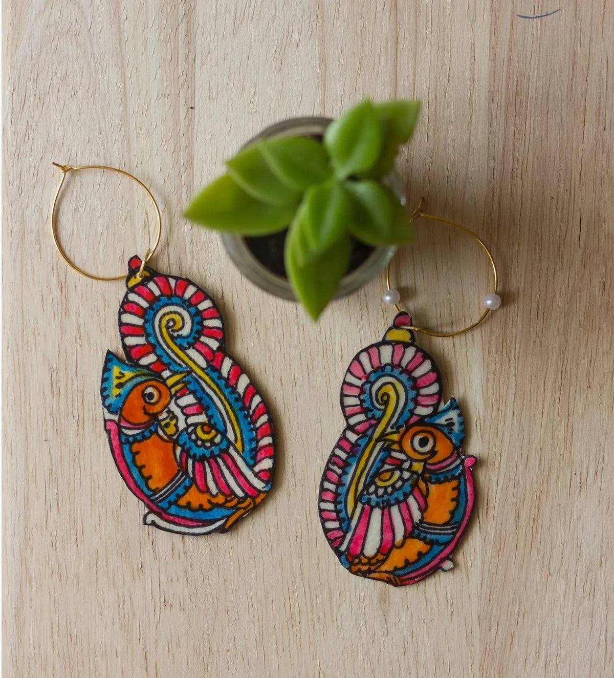 Tholu Peacock Leather Puppet Ear Rings