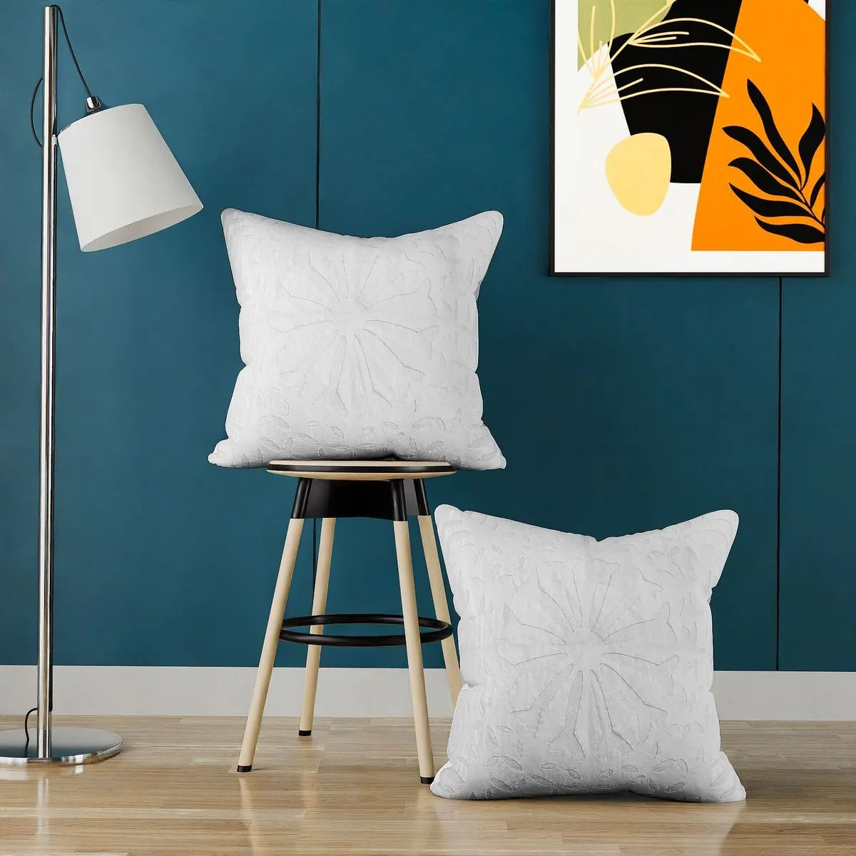 White Applique Cushion Cover