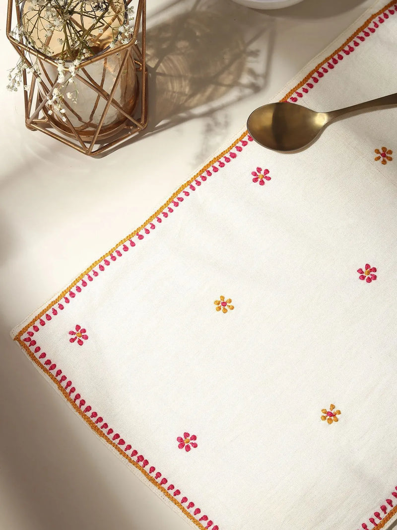 White Chikankari Table Mat