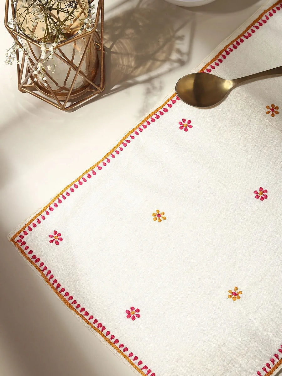 White Chikankari Table Mat