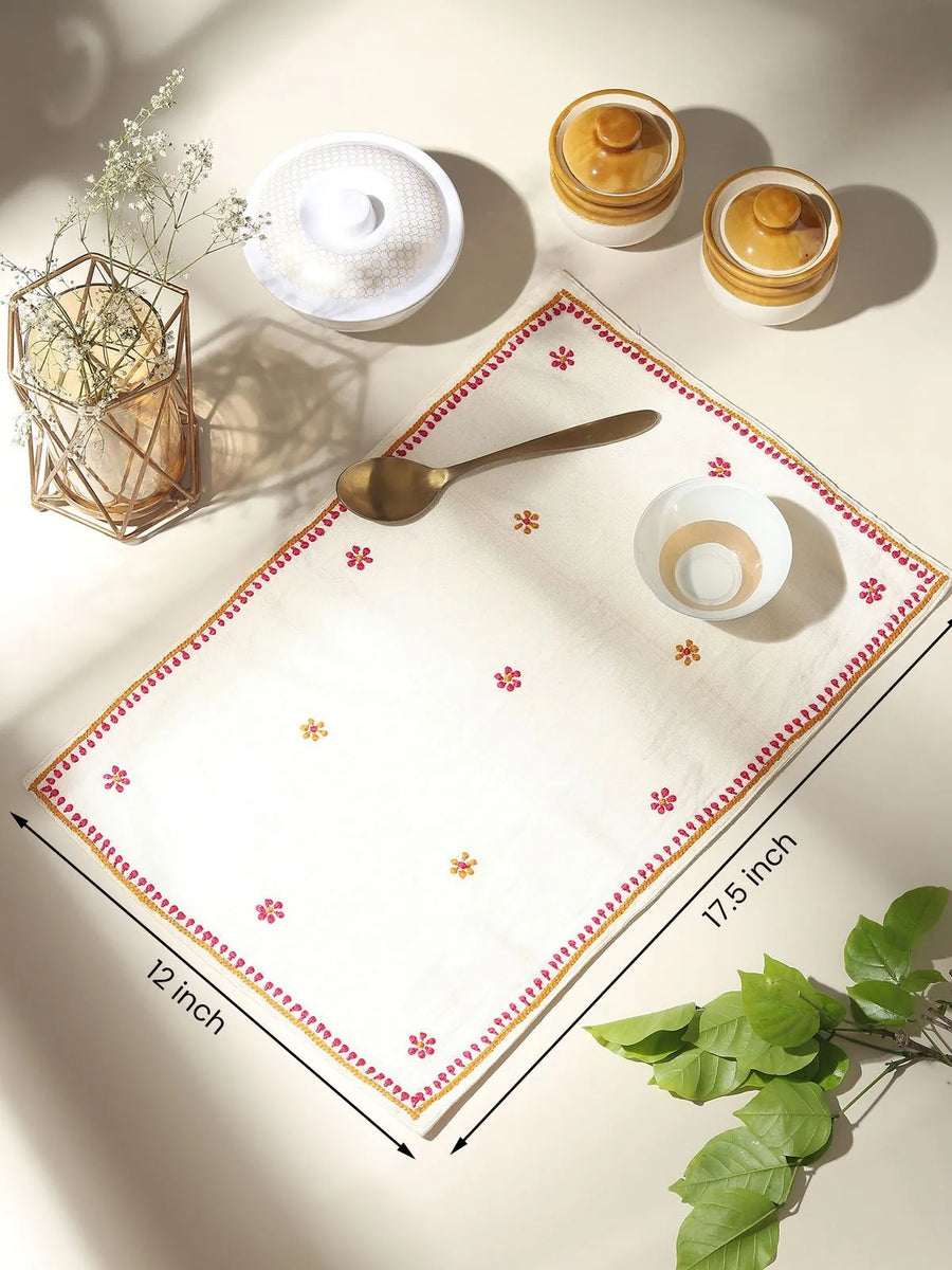White Chikankari Table Mat