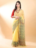 Yellow Madhubani Chiffon Saree