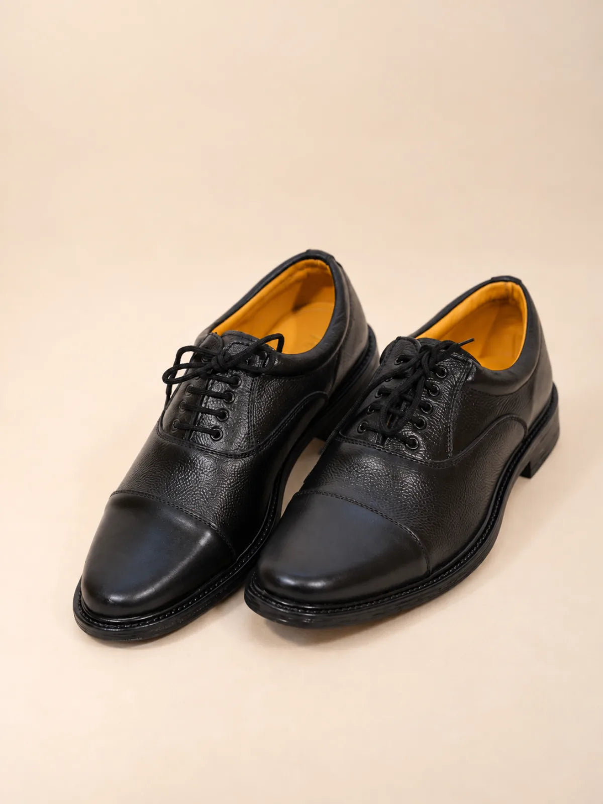 Black Leather Cap Toe Derby Shoes