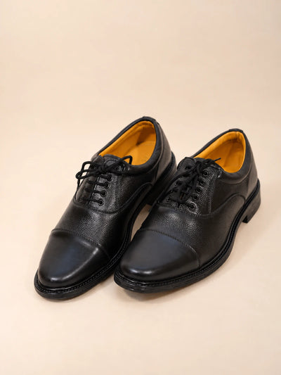 Black Leather Cap Toe Derby Shoes