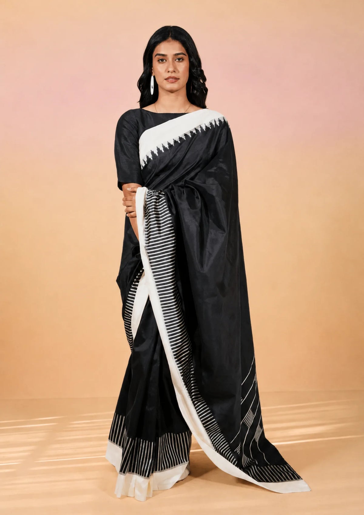 Black Pearl Pochampally Ikat Saree
