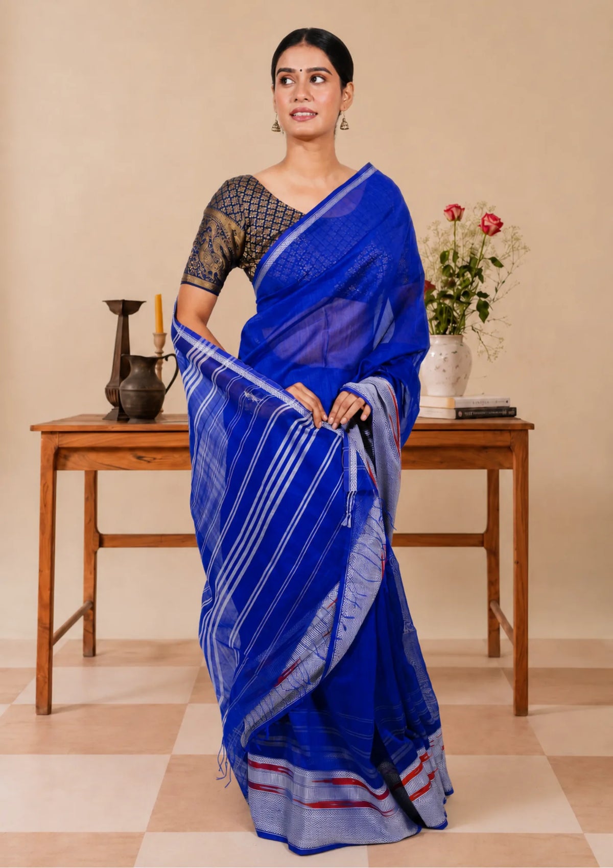 Cobalt Blue Maheswari Silk Saree