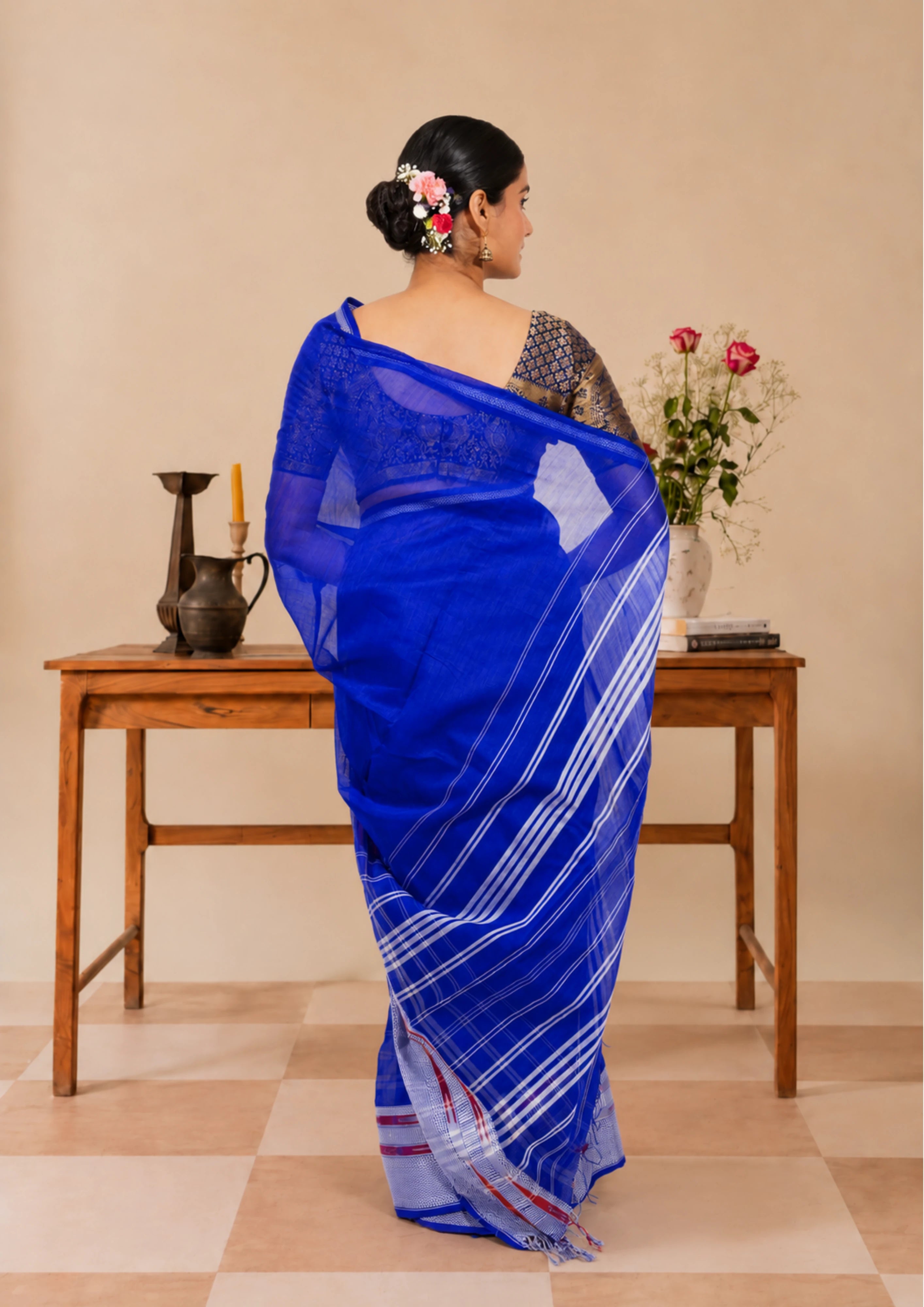 Cobalt Blue Maheswari Silk Saree