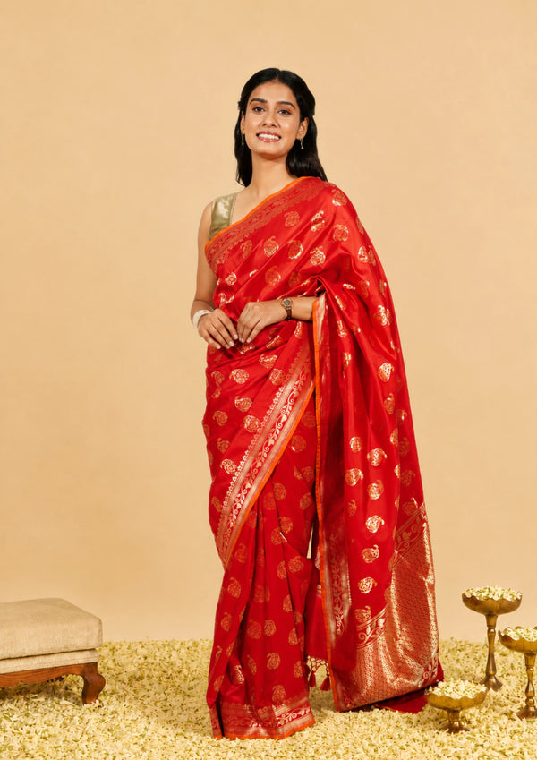 Crimson Banarasi Silk Saree